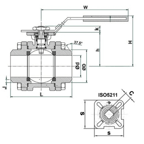 Кран шаровой Tecofi BSE6989-02PV 3/4″ Ду20 Ру140 полнопроходной, разборный, трехсоставной, стальной, под приварку